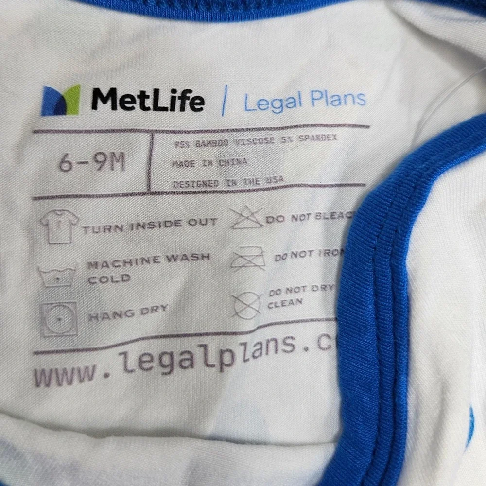 MetLife NWT Legal Plans Bamboo Talk to my Attorney Baby Bodysuit Polka Dot  6-9M